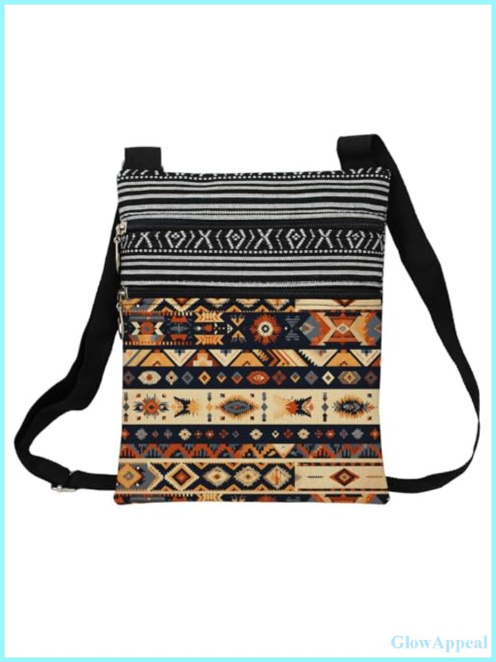 Aztec Printed Polyester Crossbody Messenger Bag Adjustable Strap